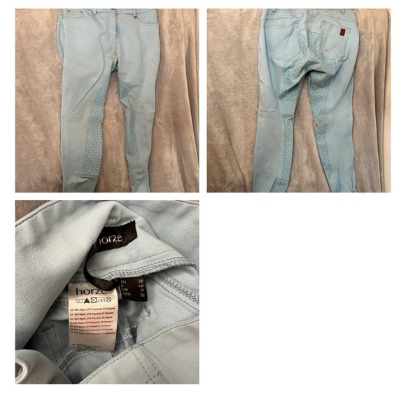 Horze breeches
Light turquoise 
Some staining but great condition   
Size 26 - Picture 1 of 4